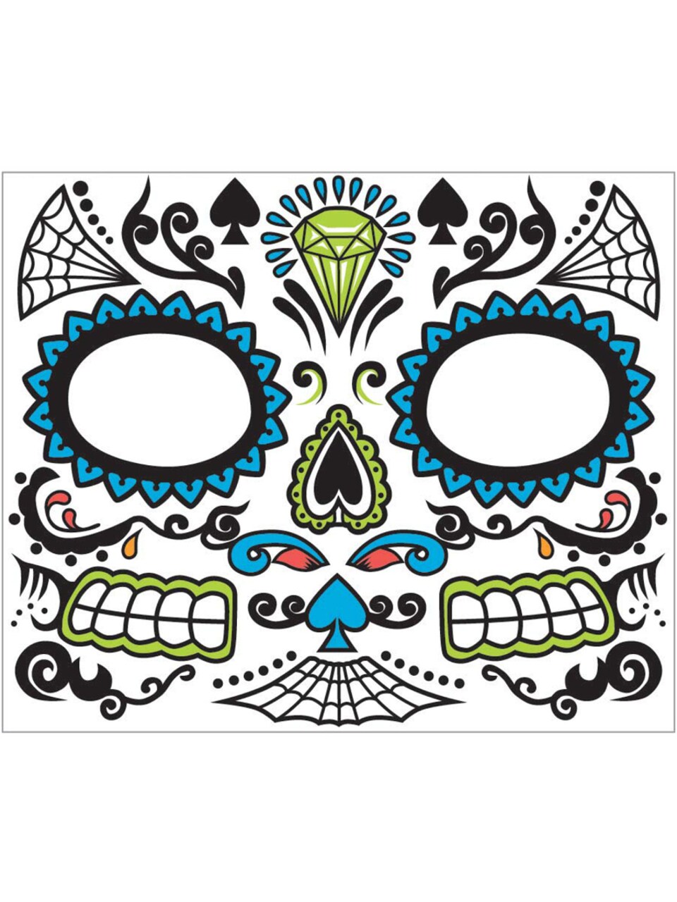 Adults Mens Day Of The Dead Face Temporary Tattoo Costume Accessory